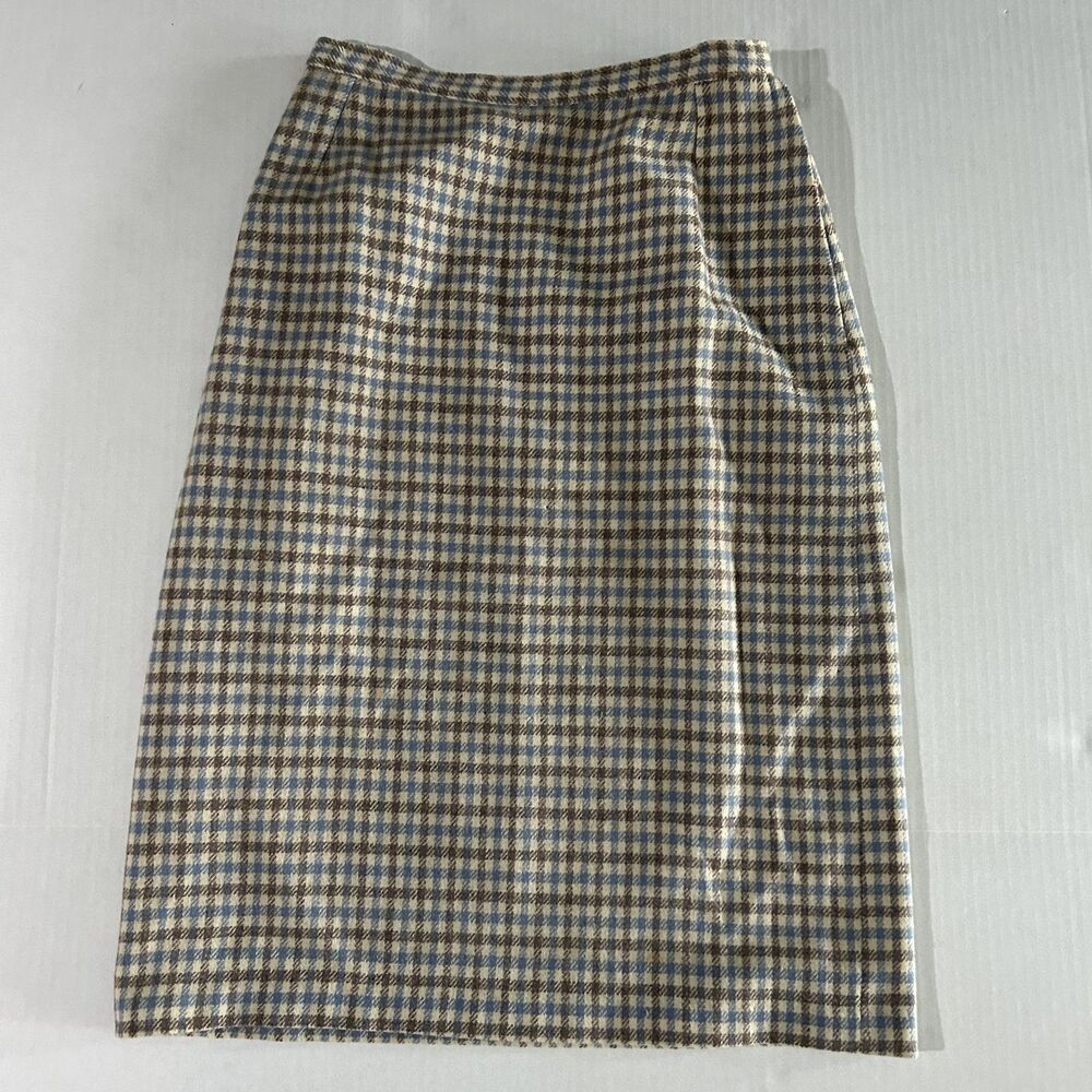 VTG Plaid Gingham Knee Length Wool Skirt, sz S, Classic Autumnal Academia, - Picture 4 of 6
